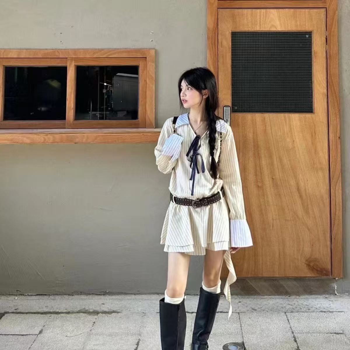 法式学院风衬衫连衣裙女春秋季