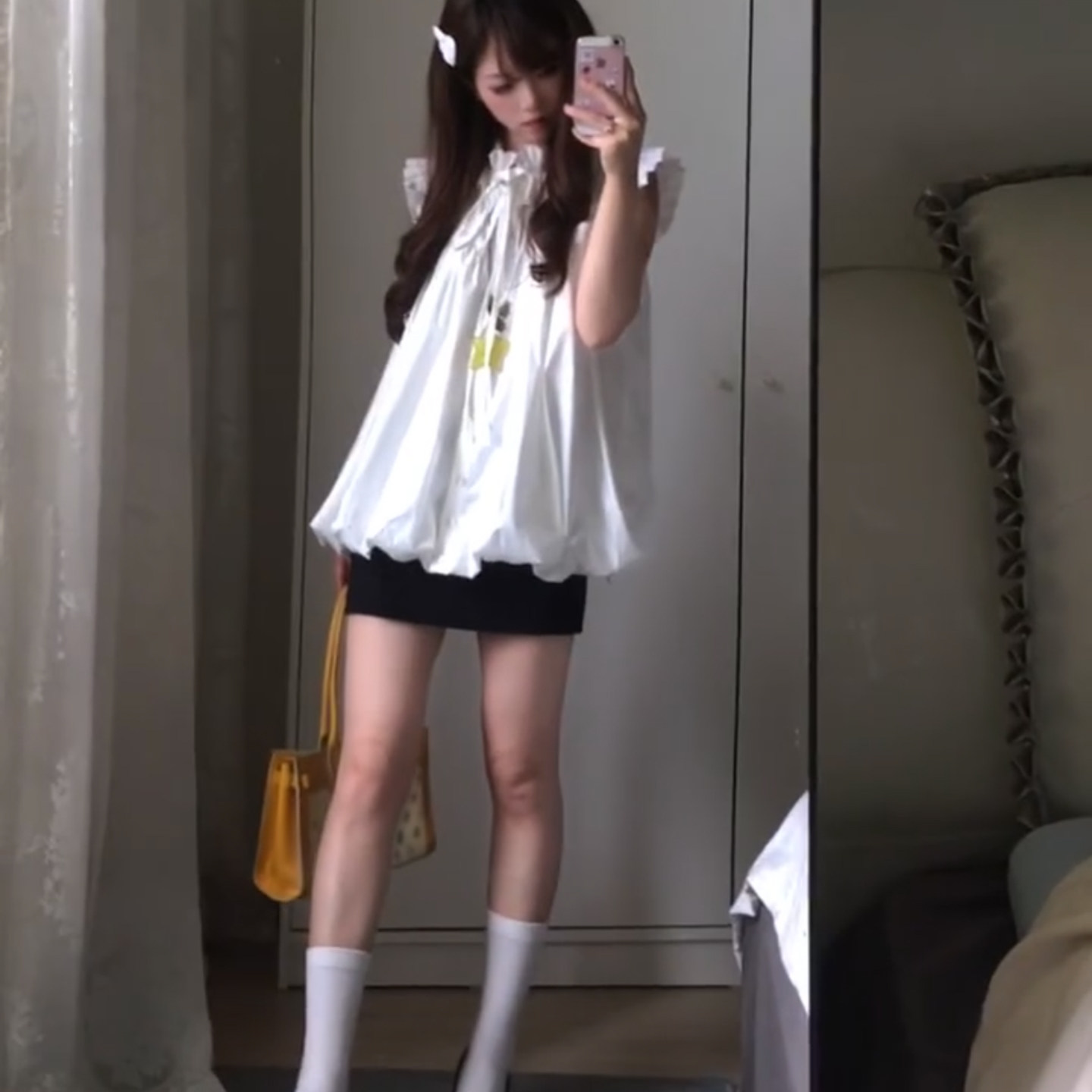 芭蕾风白色系带衬衫女夏m