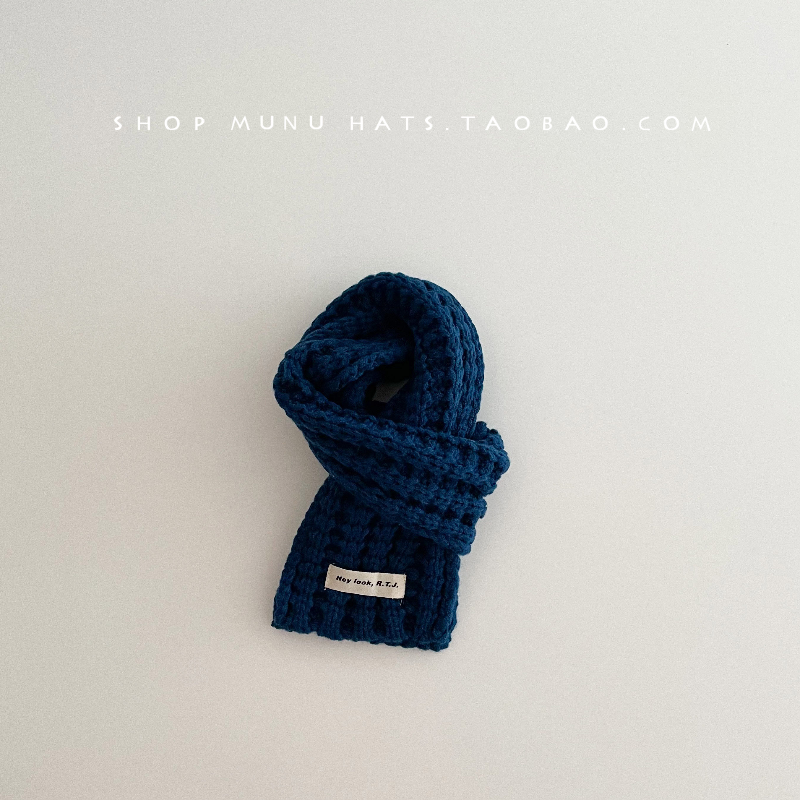 한국  스카프 겨울 새로운 작은 패치 간단한 단색 니트  스카프 어린이 오목한 모양