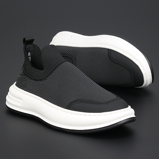 潮流懒人一脚蹬休闲鞋 韩版 厚底耐磨低帮板鞋 透气飞织网布鞋 子 新款