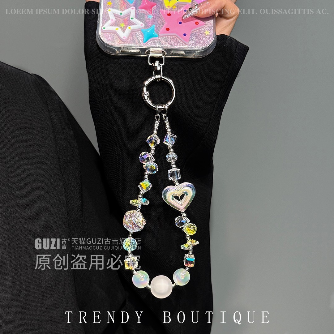 新款手机挂链透闪水晶串珠