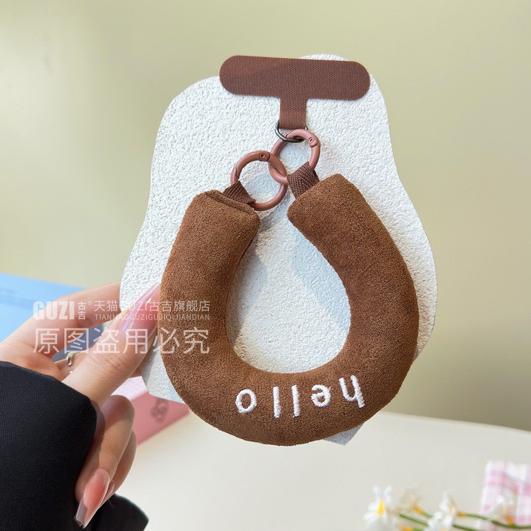 创意甜甜圈字母毛绒手机挂绳挂手腕链条可爱卡通钥匙扣包包挂饰精致百搭手机壳带垫片挂链防丢防摔手机绳女款