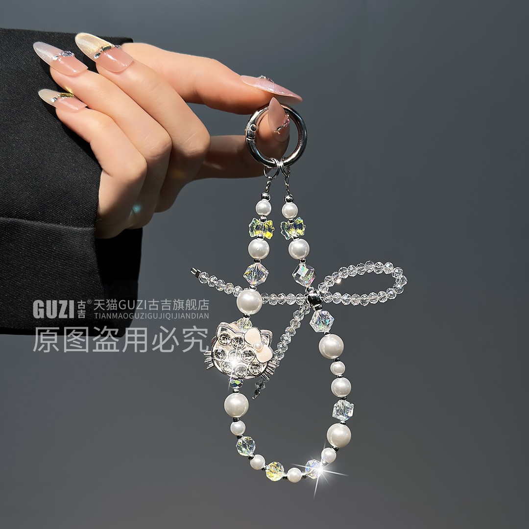 轻奢仙女风珍珠镶嵌水钻手机链
