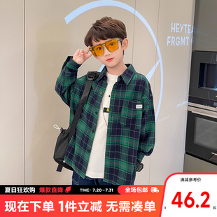 休闲春装 男童衬衫 儿童衬衣中大童格子翻领韩版 2025新款 上衣 春秋款