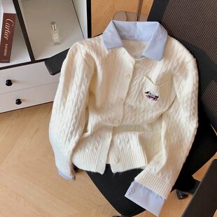 小众设计感假两件长袖上衣女款2025秋冬新款开衫外套高级感毛衣KE