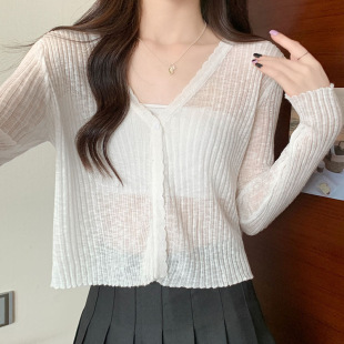 夏季薄款冰丝针织衫女防晒开衫外搭短款配吊带裙子的小外套披肩