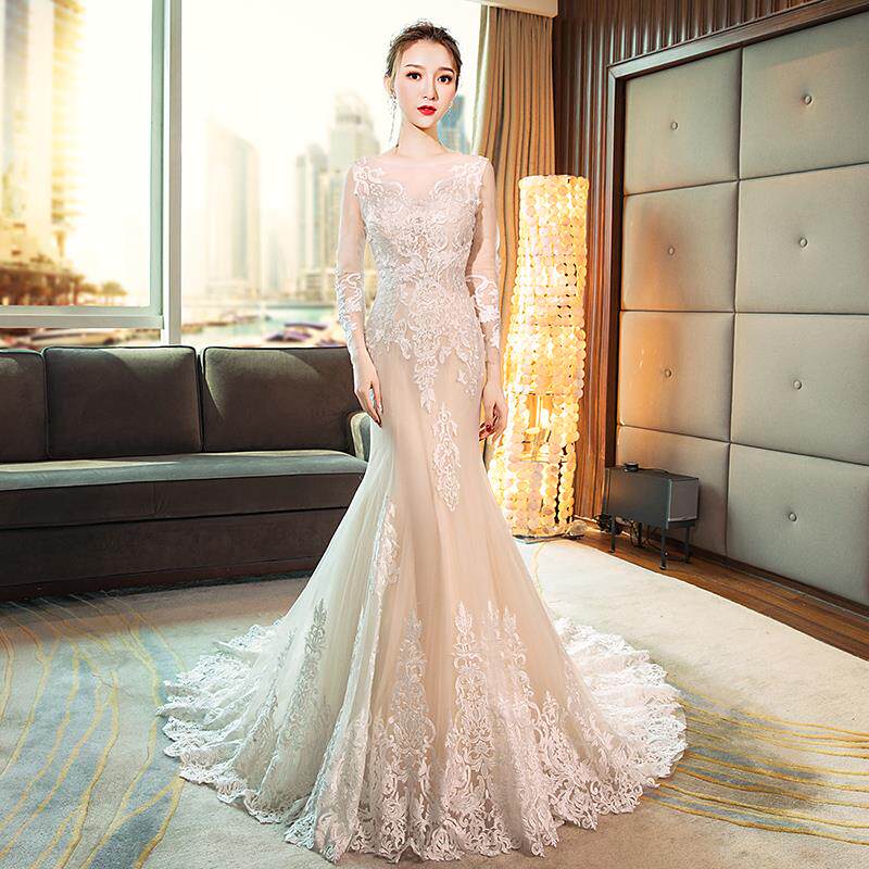 鱼尾婚纱礼服2019新娘春季长袖韩式修身新款收腰显瘦结婚小拖尾女在类目 女装/女士精品, 婚纱/旗袍/礼服, 婚纱中 - 来自Buy2taobao.com提供专业的淘宝代购服务