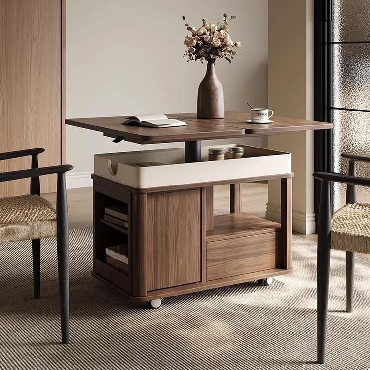 实木可移动茶几小户型客厅家用折叠升降沙发边几中古风多功能茶台