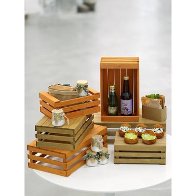 自助餐台木制收纳筐 森系甜品台木框装饰摆件 木头复古陈列展示架