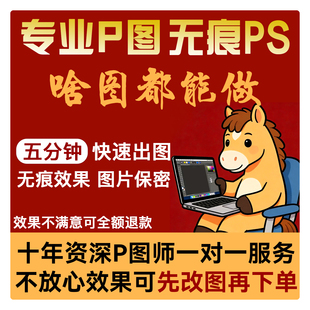 专业P图无痕PS修图改图片文字处理批图人像合成P图证件照修图