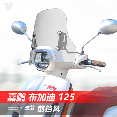 适用于嘉鹏 布加迪125前挡风玻璃改装透明加高风挡护胸挡雨板配件