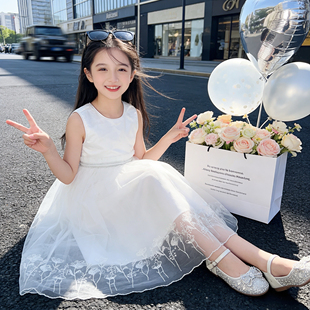 【白沙小芭蕾】H2683女童夏款洋气时尚百搭纱纱连衣裙天丝礼服