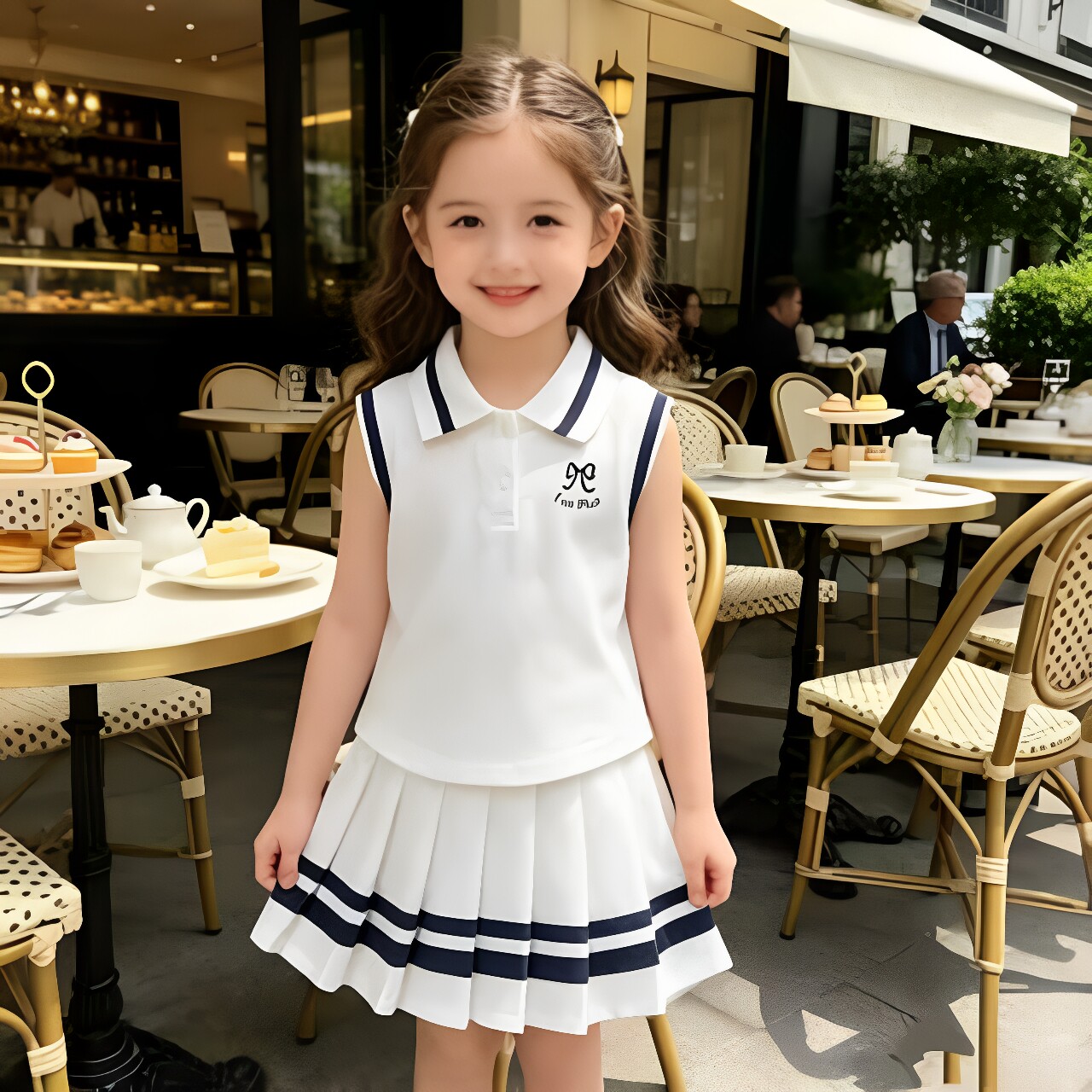 女童夏季学院风百褶白裙连衣裙