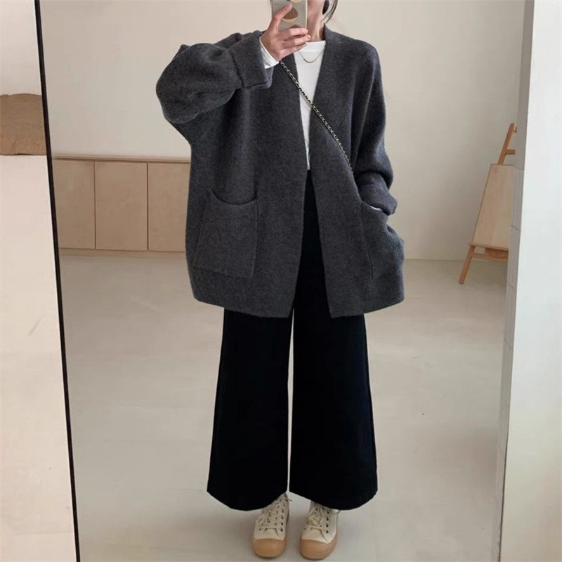 韩版气质俄罗斯跨境大版针织开衫女2025秋冬新款宽松厚实毛衣外套