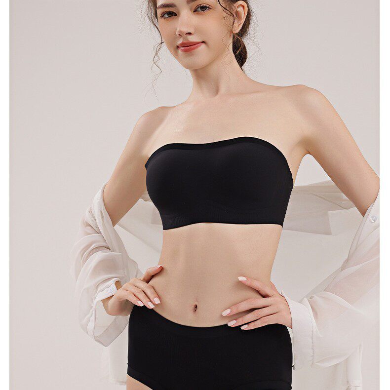 阿诗蜜隐形无肩带抹胸聚拢无钢圈大胸显小文胸防滑侧收美背内衣女图片
