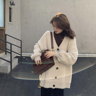 水貂绒毛衣外套新款2025早秋新品女装韩系高级感慵懒风针织开衫女