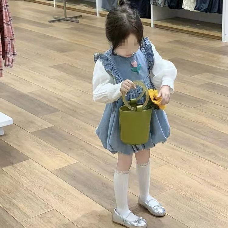 女童春款甜美背心裙2024春季新款女宝宝洋气牛仔花苞裙小女孩衬衫