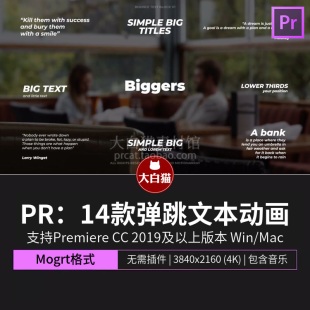 PR标题模板14款弹跳文本动画文字特效解说字幕侧边栏Premiere模板