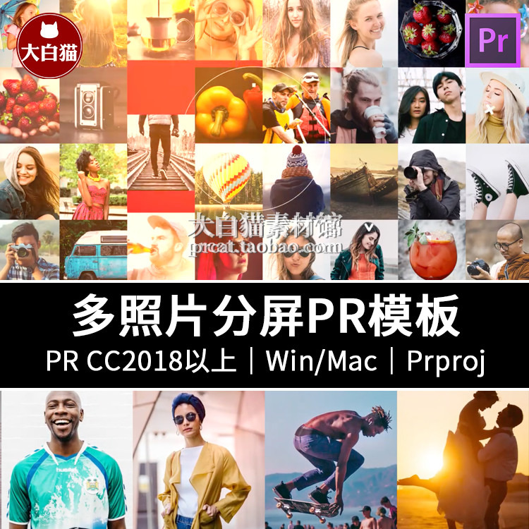 PR开场模板65张摄影作品照片集人物介绍多图片分屏片头PR视频模板