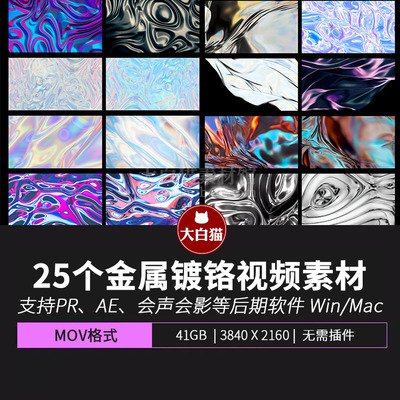 抽象液体流动循环背景动画 3D镭射金属酸性鎏金镀铬背景视频素材