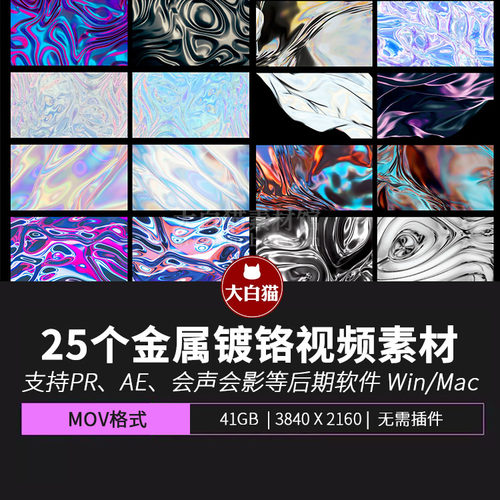 抽象液体流动循环背景动画 3D镭射金属酸性鎏金镀铬背景视频素材