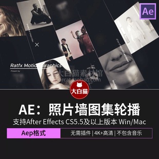 AE照片墙模板 创意线条空间感照片图集展示图片轮播动画AE模板