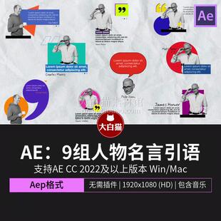 9组商务企业文化宣传励志名言人物名言引语字幕动画Ae模板