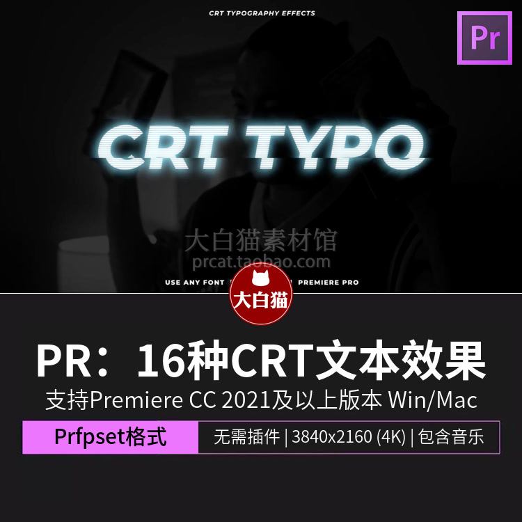 PR文字特效 16种CRT文本效果数字化游戏故障噪点premiere字幕