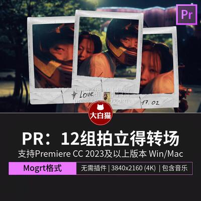 Premiere模板12组拍立得定格照片相框旅拍vlog视频过渡pr转场模板