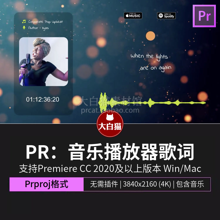 PR音乐播放器mv歌词 歌曲串烧推荐音频波形均衡器Pr视频模板 商务/设计服务 设计素材/源文件 原图主图