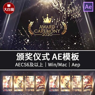 AE颁奖典礼模板年会晚会晚宴最佳演员员工介绍字幕奢华金视频包装