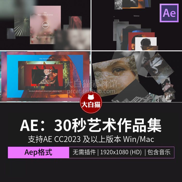 ae模板 30秒49张照片轮播快闪卡点展示简约创意艺术作品集Ae模板