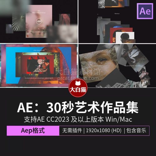 ae模板 30秒49张照片轮播快闪卡点展示简约创意艺术作品集Ae模板