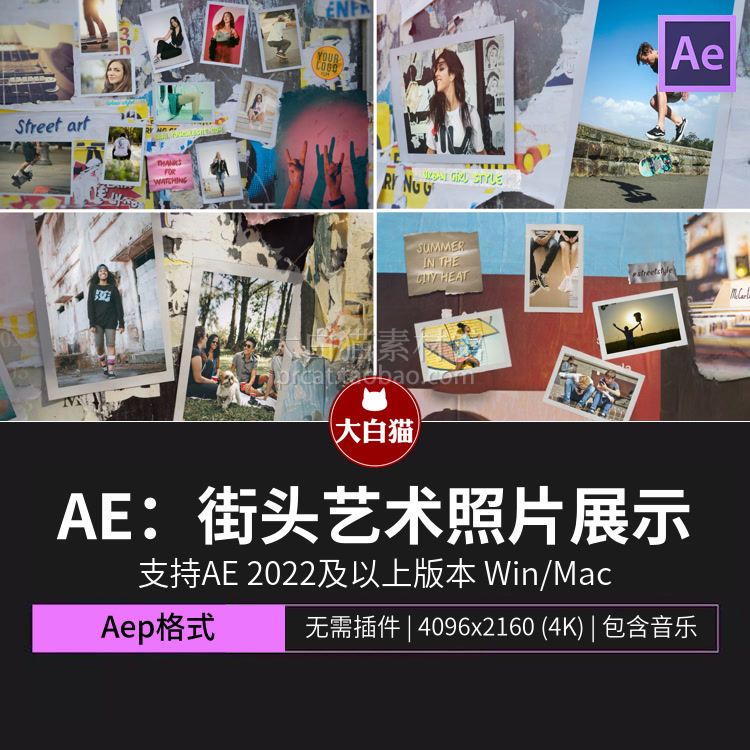 ae模板 毕业旅行团建电子相册复古街头艺术幻灯片照片展示Ae模版