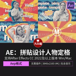 ae源文件 多彩风格拼贴设计自媒体博主人物定格动态海报Ae模板