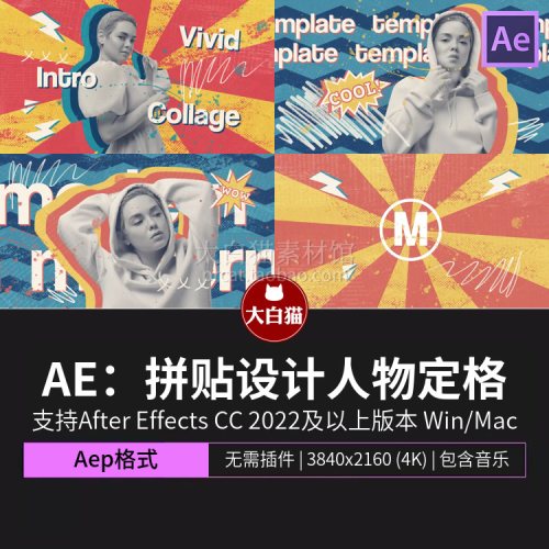 ae源文件 多彩风格拼贴设计自媒体博主人物定格动态海报Ae模板