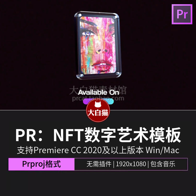 NFT数字卡片展示模板 艺术品设计师卡片UI商务视频素材pr模板