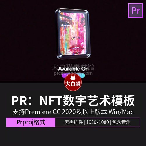 NFT数字卡片展示模板 艺术品设计师卡片UI商务视频素材pr模板