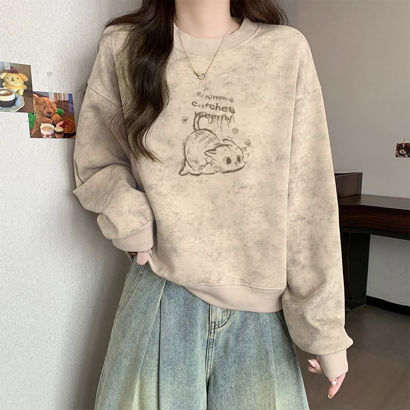 美美式扎染卫衣女2025新款春秋宽松慵懒风oversize套头圆领上衣外