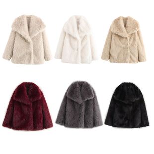 狐狸跨境秋冬季 人造外套速卖通浅灰女毛大衣皮草毛毛欧美女装