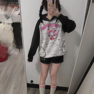 卫衣复刻宽松印花童趣秋冬上衣卡通复古mezzopiano可爱日系连帽