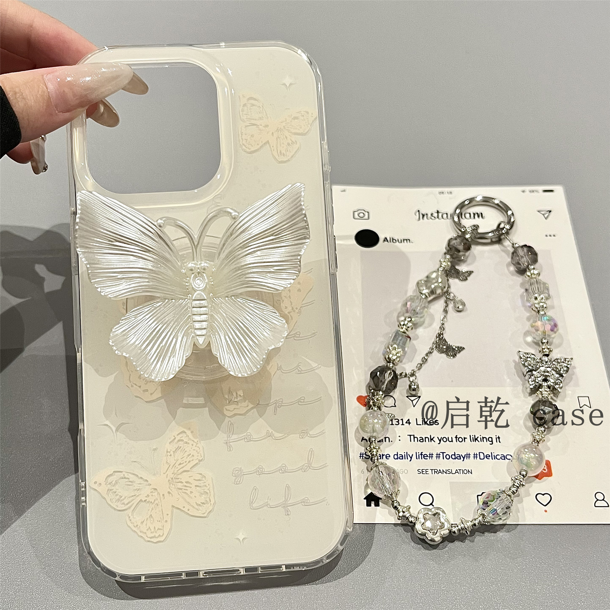 启乾 黄色立体蝴蝶支架iPhone16/15手机壳适用苹果14/13promax双层硬壳链条挂绳高级感小众韩系ins风新款