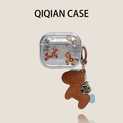 启乾 新款银底烟花小马腕带Airpods4/3耳机保护壳套2pro二三代新款适用苹果无线蓝牙硅胶软壳链条挂绳趣味ins