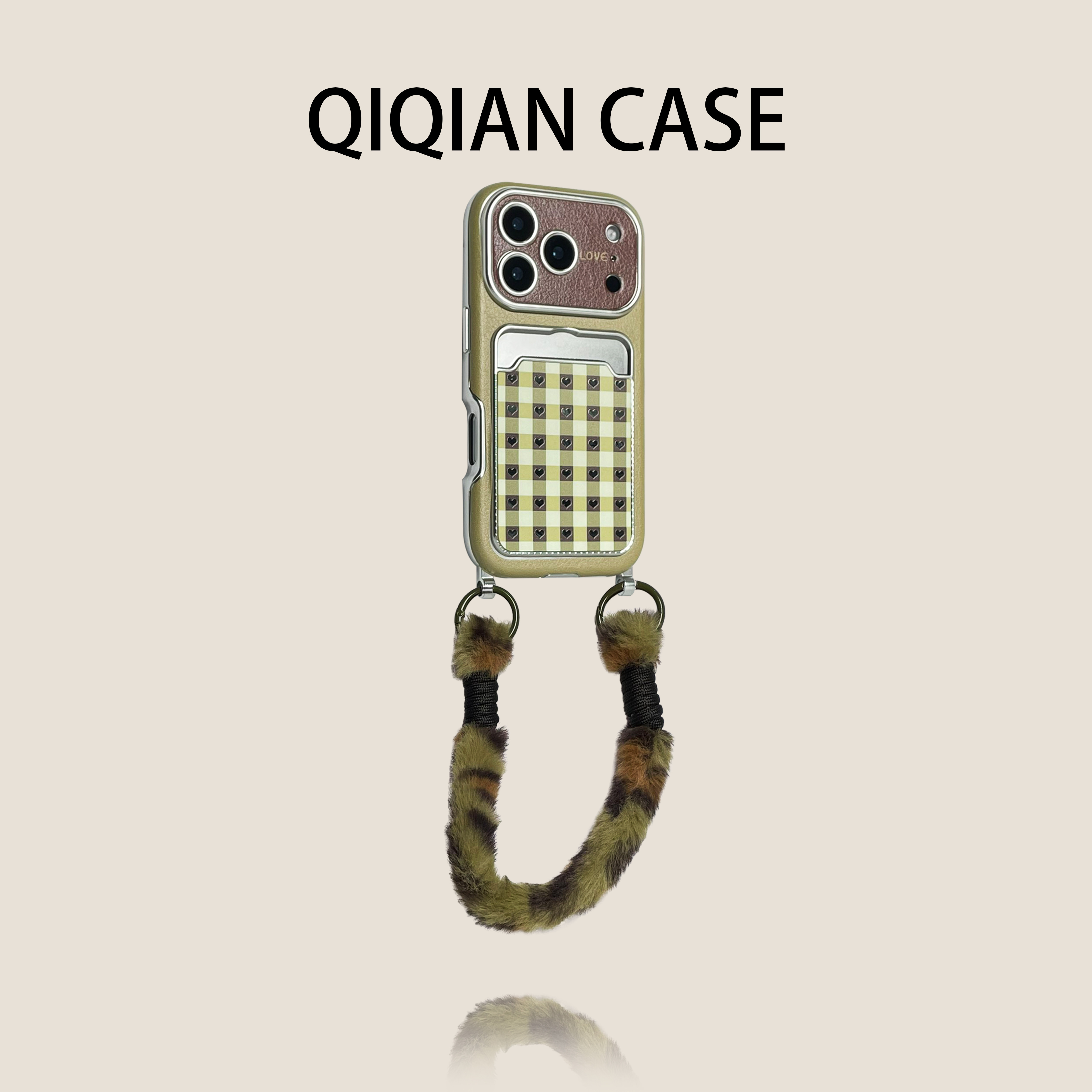 启乾 韩系新款贴皮绿底格纹小爱心腕带iPhone17/16手机壳适用苹果15/14promax硬壳链条挂绳时髦甜妹必备ins风,3C数码配件,手机保护套/壳,淘宝优惠券,粉丝福利购,淘宝优惠卷
