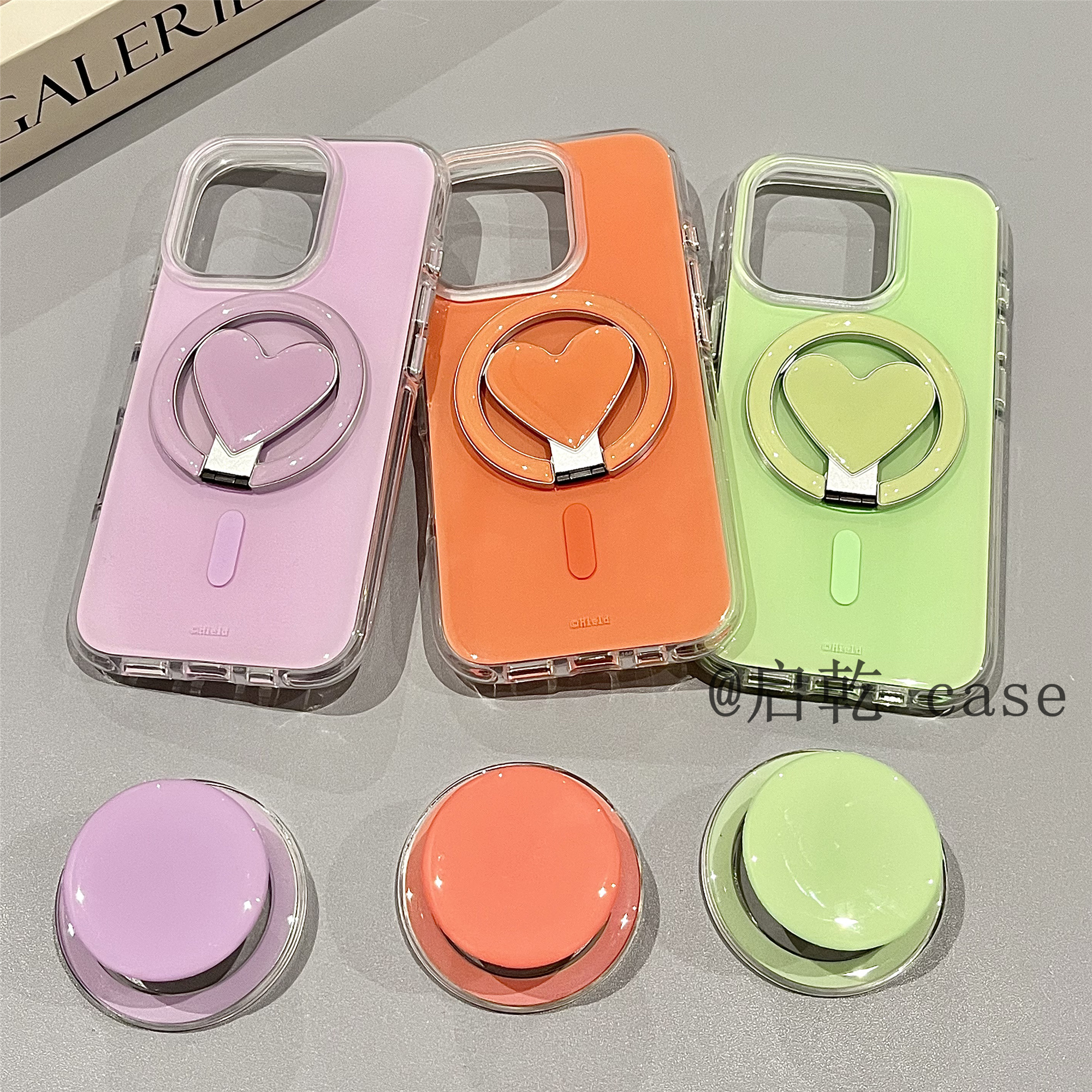 启乾 磁吸壳多巴胺爱心折叠支架iPhone16/15手机壳适用苹果14/13promax双层硬壳小众简约极简ins新款情侣夏天