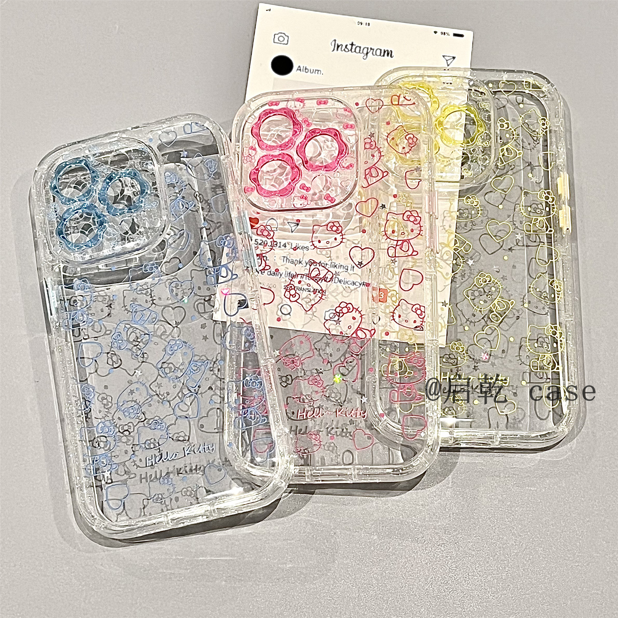 启乾 闪粉星星线条凯蒂猫iPhone16/15手机壳适用苹果14/13promax透明硬壳少女心可爱卡通哈喽HelloKitty新款