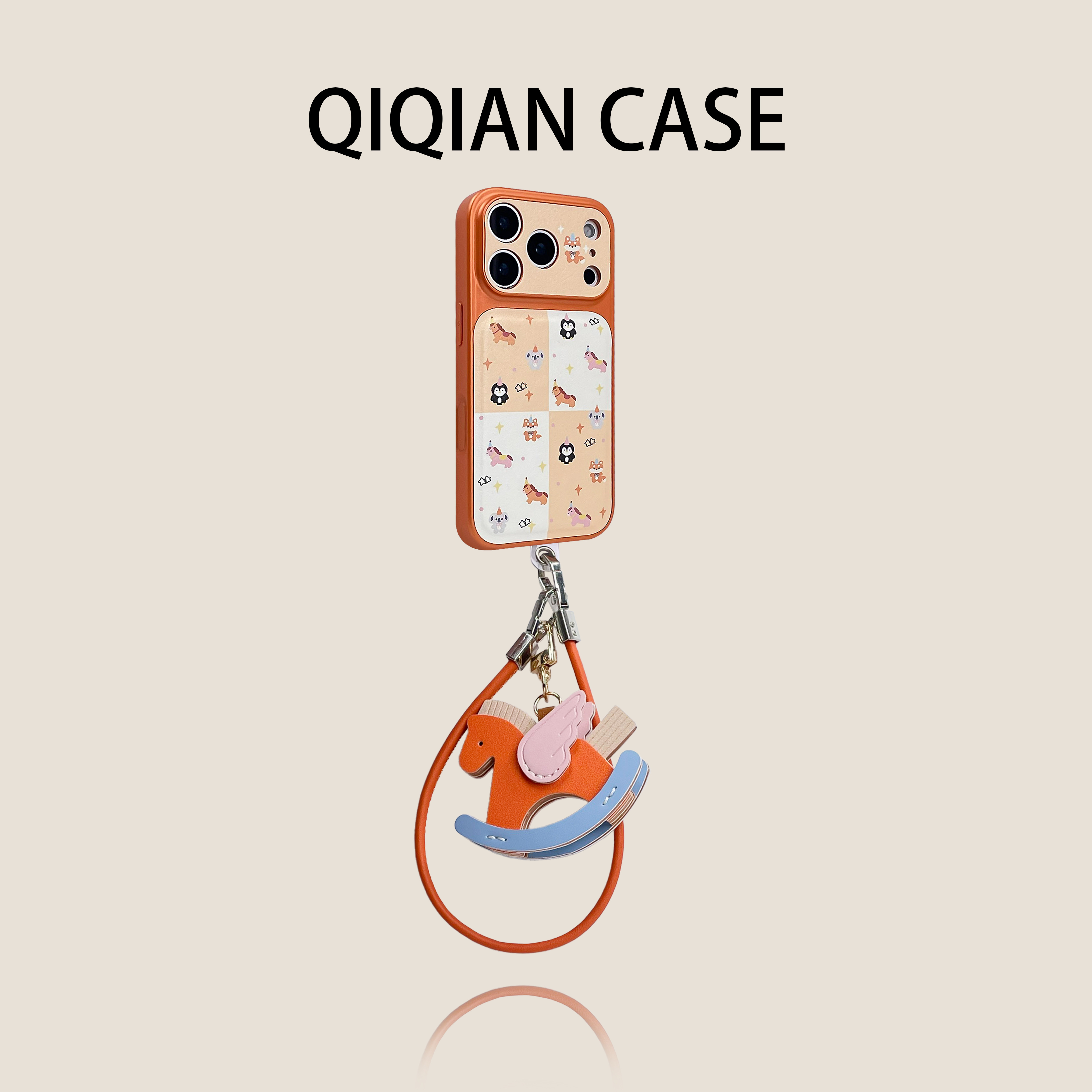 启乾 新款橙边生日帽小马企鹅小动物腕带iPhone17/16手机壳适用苹果15/14promax皮质硬壳链条挂绳高级感ins风,3C数码配件,手机保护套/壳,淘宝优惠券,粉丝福利购,淘宝优惠卷