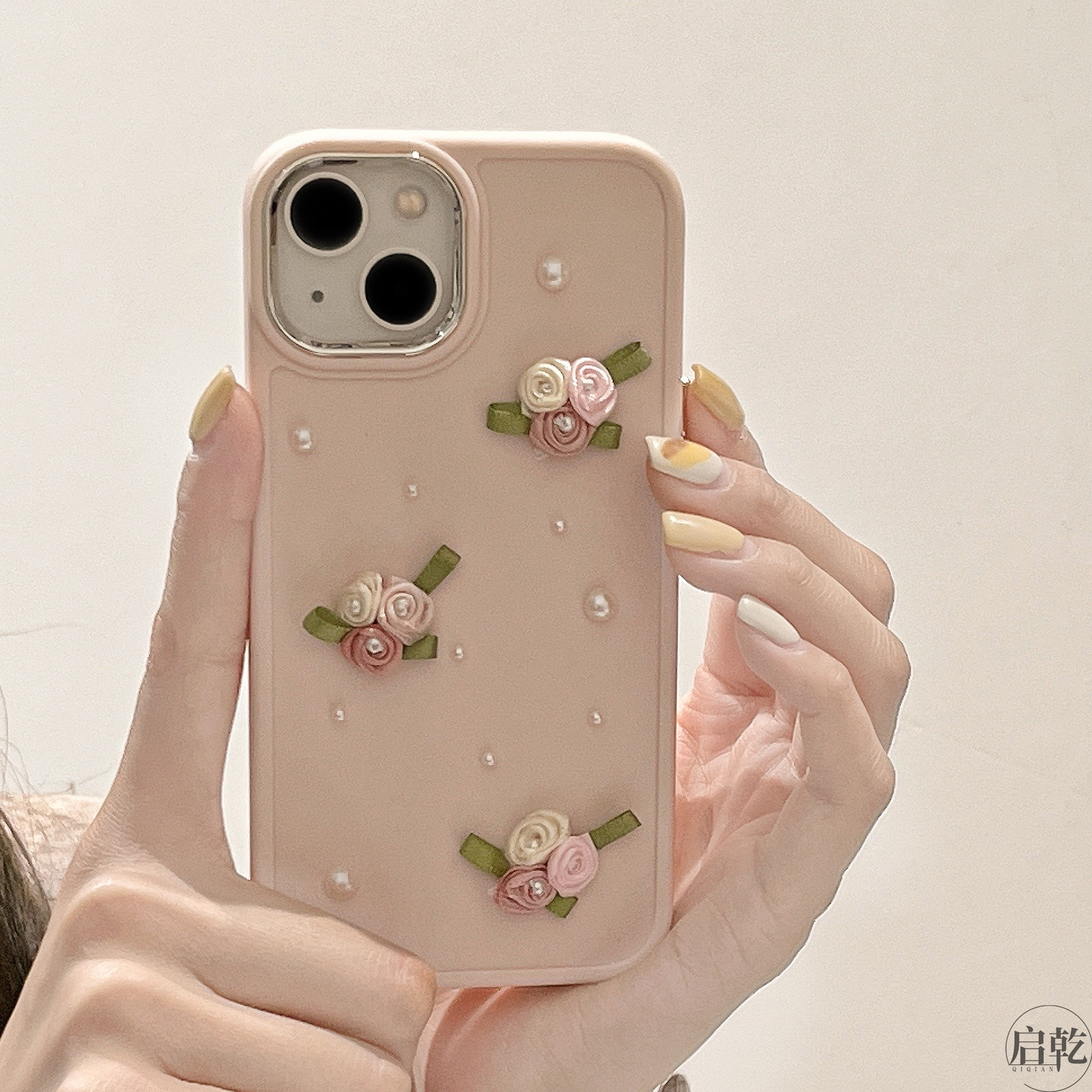 立体玫瑰花朵diy珍珠iPhone14手机壳适用苹果13promax少女心12/11创意xsmax网红xr新款8/7plus女神气质启乾