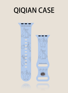 启乾 浅蓝色鼹鼠的故事适用iwatchs10/9苹果Applewatch7手表表带SE8硅胶透气6运动5/4/3小众高级感ins风女款