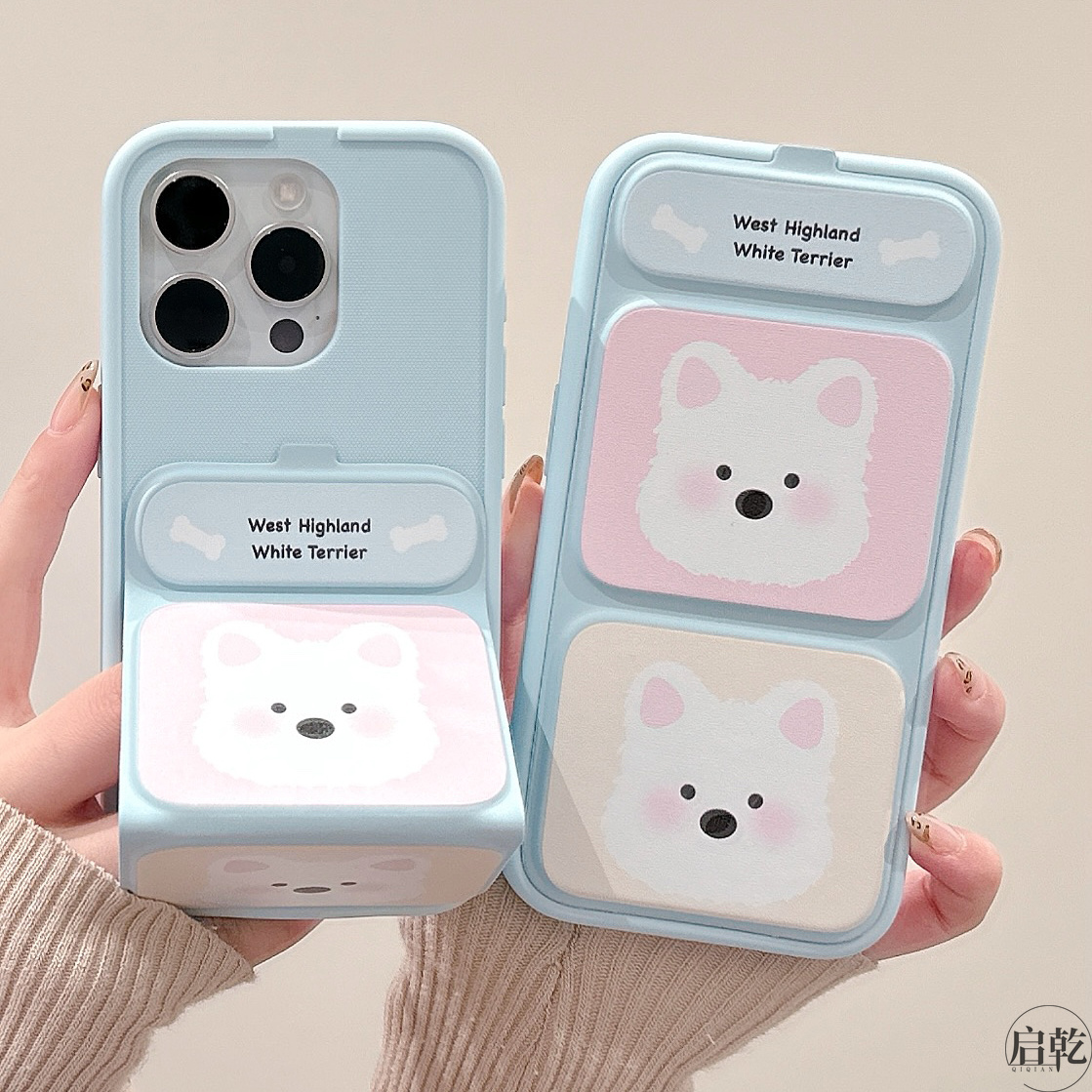启乾 翻盖磁吸西高地折叠支架iPhone16/15手机壳适用苹果14/13promax皮质硅胶软壳蓝色可爱卡通小众新款秋冬